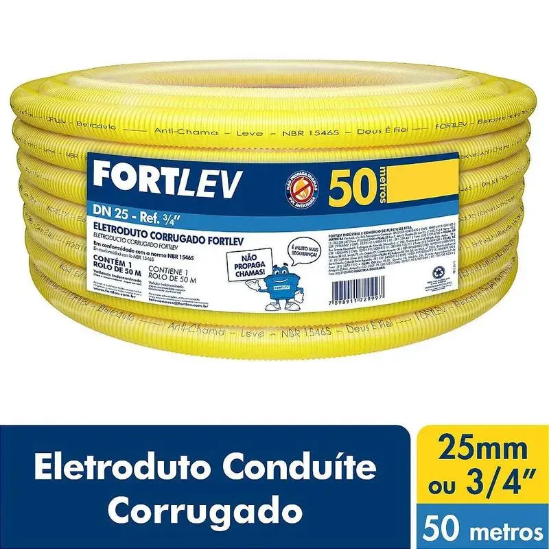 Eletroduto Flexível Corrugado PVC DN 25 mm 3/4" x 50m Amarelo - Fortlev/Krona Em Lauro de Freitas Ba Rua Alto da Vila Prai