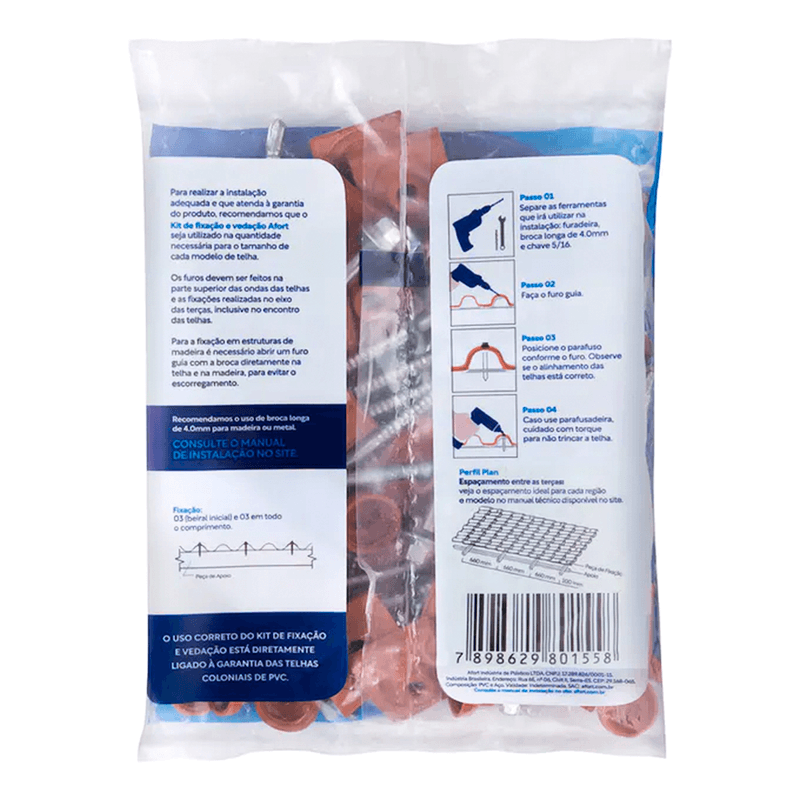 Miniatura: Kit Parafuso Vedação Fixação Telha Colonial Afort Terracota pacote com 20 Und