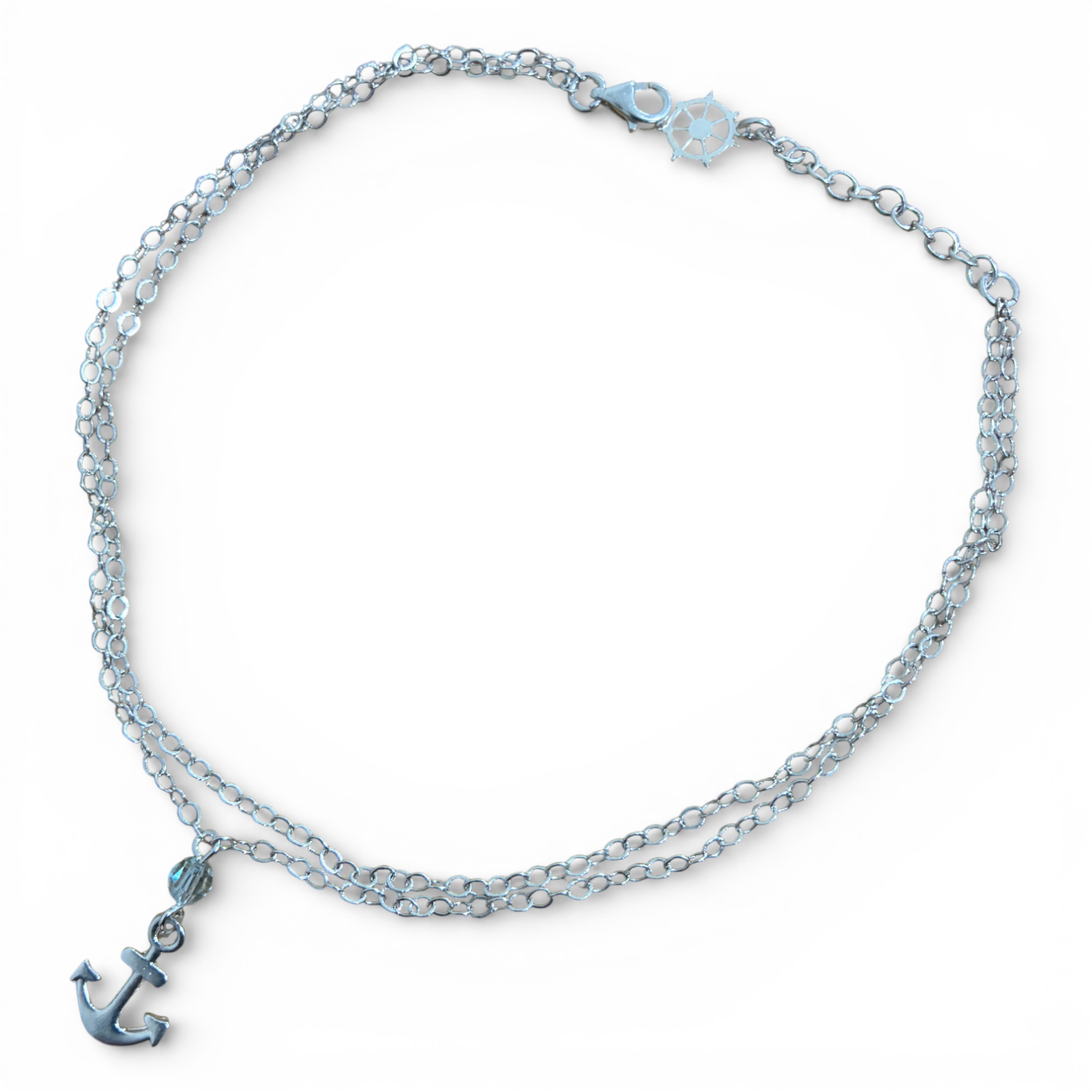 Tobillera de plata de ancla y timonel