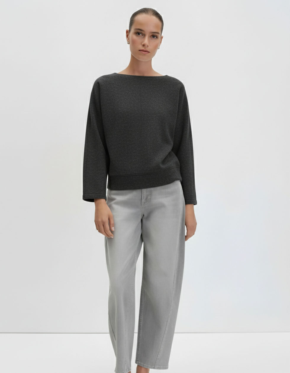 Opus Gunner Selanik kumaş yarasa kol sweatshirt - Antrasit renk.