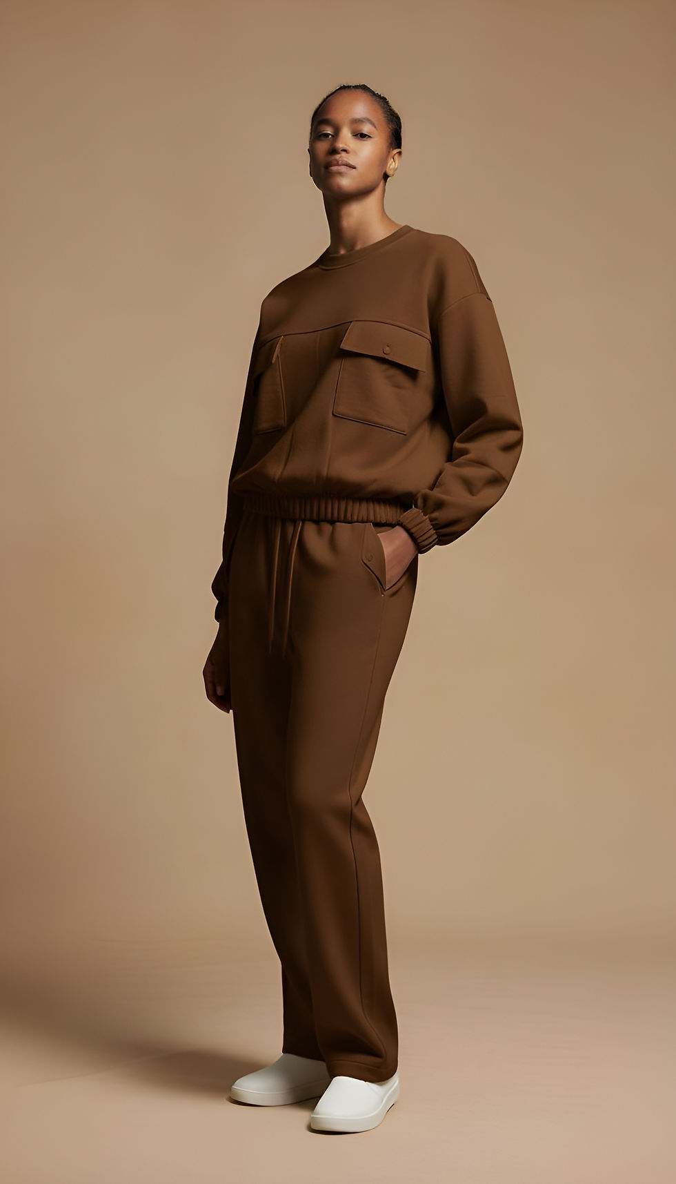 Küçük resim: Marc O'Polo Pure Comfort eşofman takımı ile endüstriyel stüdyoda modern lounge stili. - Koyu Kahve