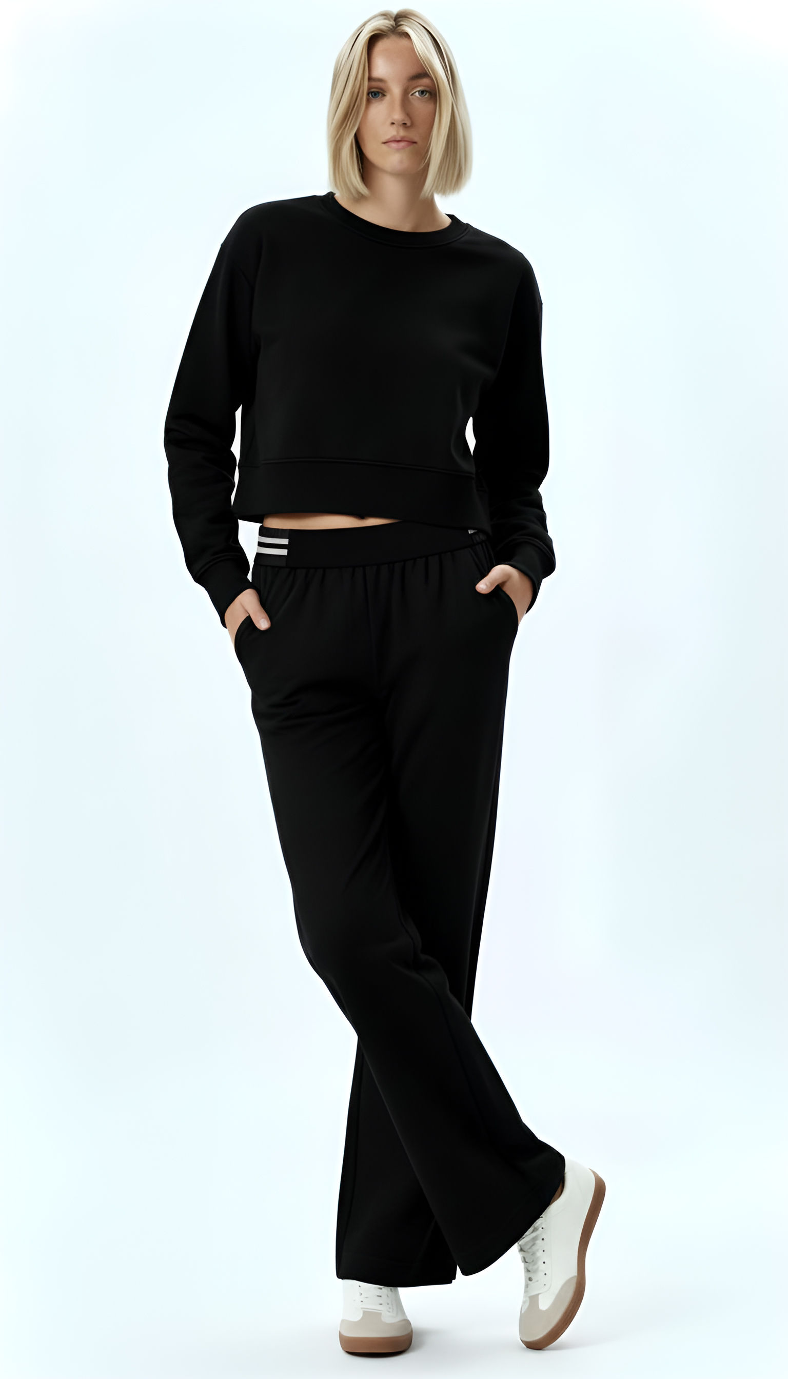 Opus Regie siyah modal pantolon - Belde çizgili sportif ribana detayı.