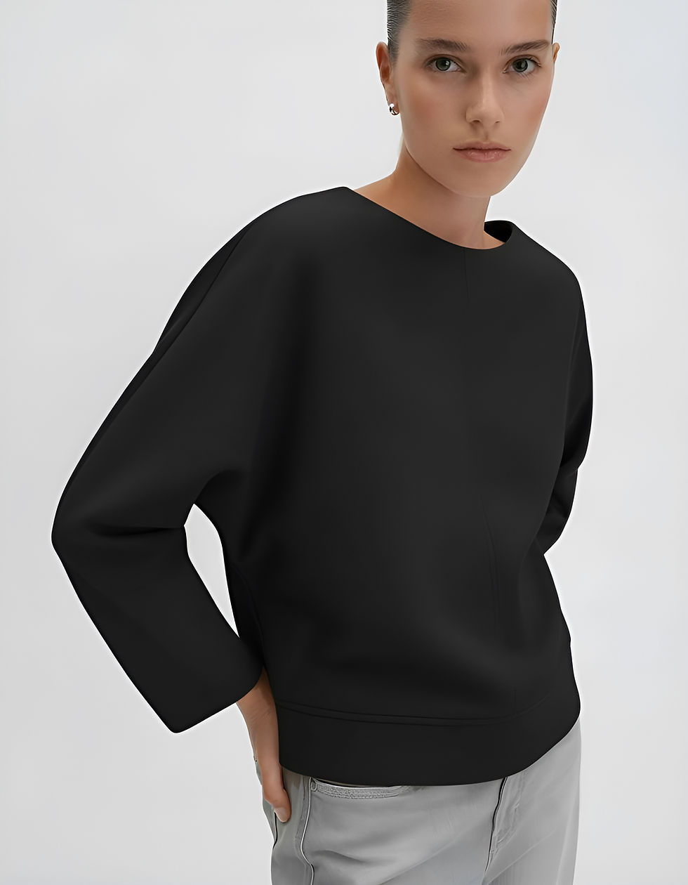 Opus Gunner Selanik kumaş yarasa kol sweatshirt - Siyah renk.