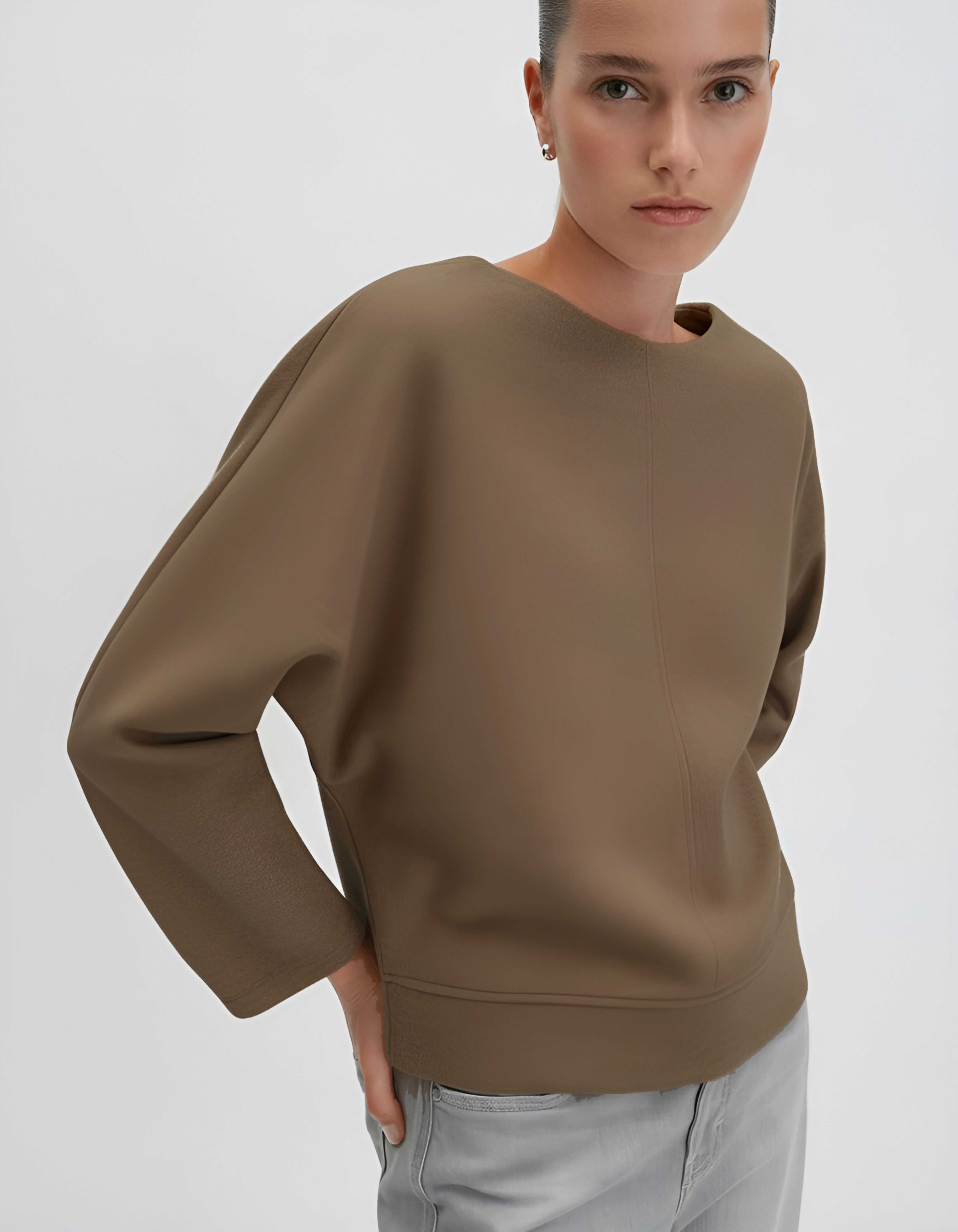 Opus Gunner Selanik kumaş yarasa kol sweatshirt - Vizon renk.