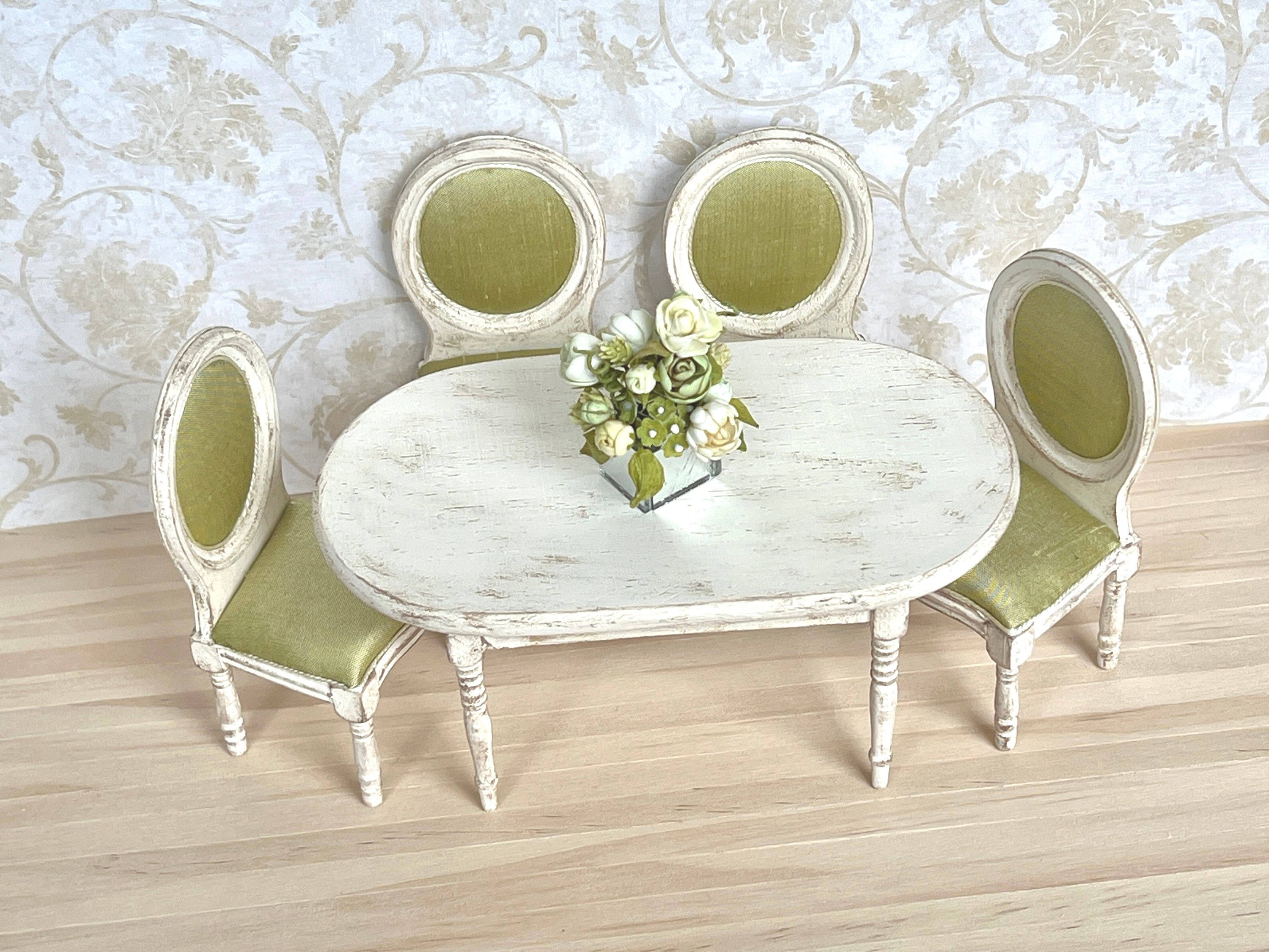 1/12th Scale Shabby Chic Moss Green Dining Set