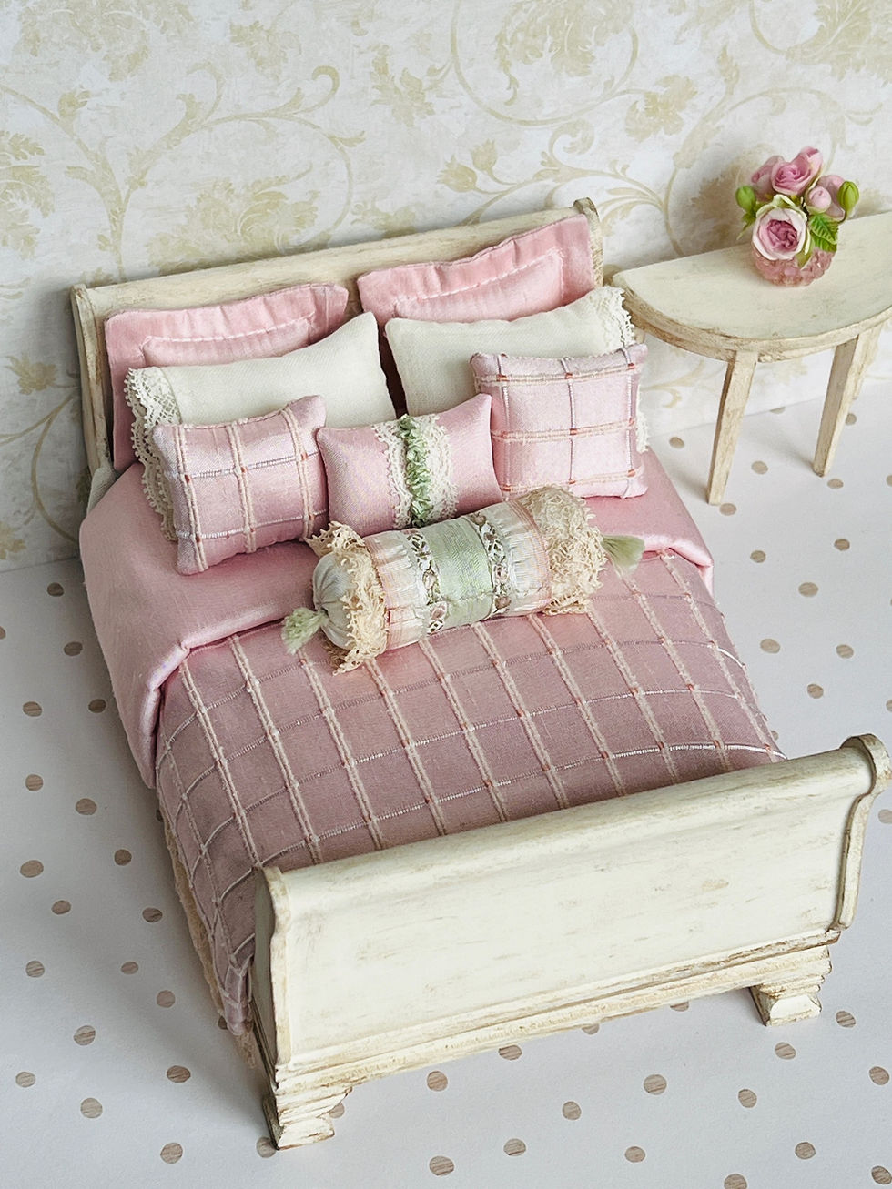 Thumbnail: OOAK 1/12th Scale Shabby Chic Sleigh Double Bed