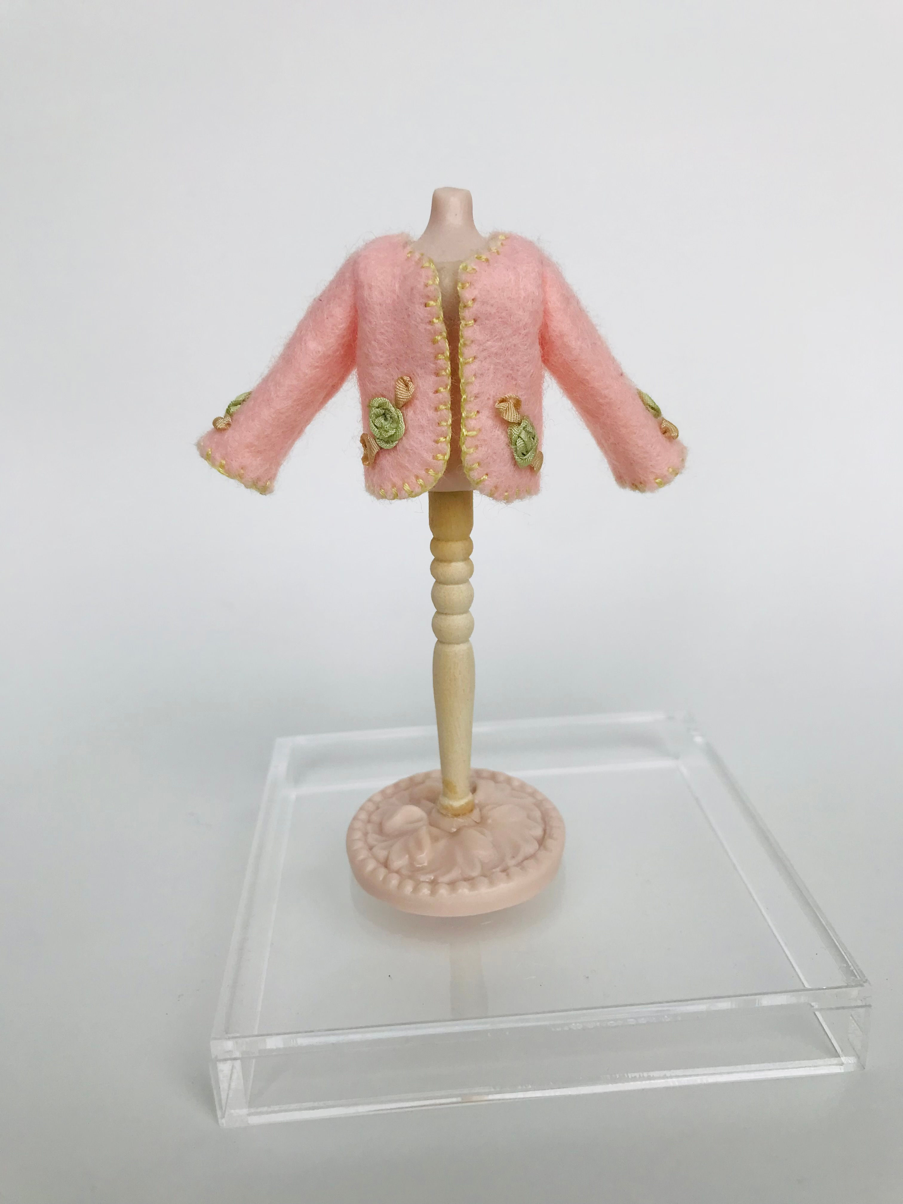 Peach Wool Felt Coat Green Roses