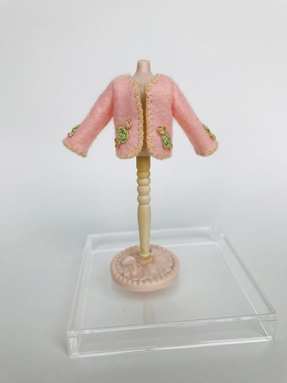 Peach Wool Felt Coat Green Roses