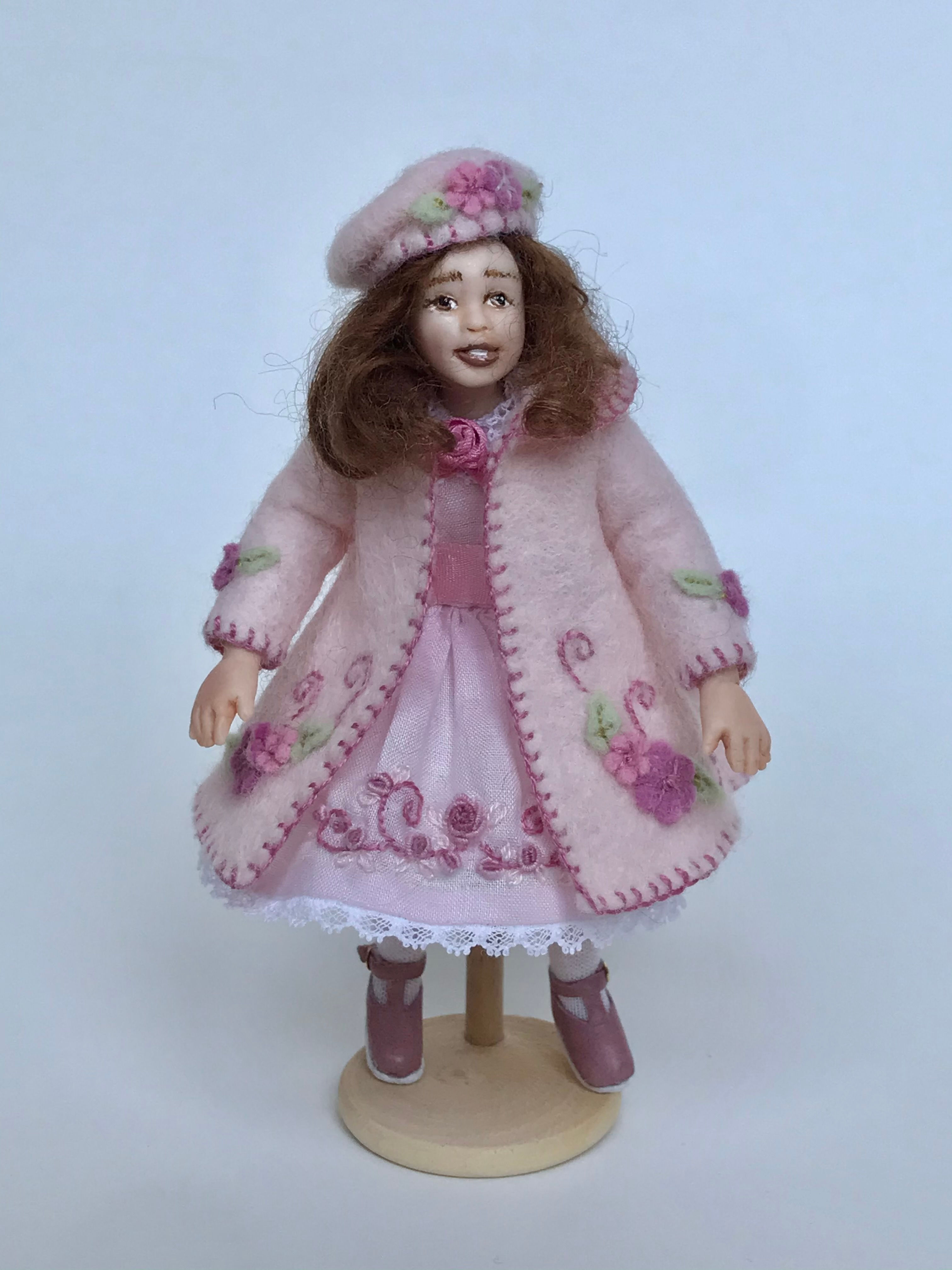 Girl in a Pink Wool Felt Coat