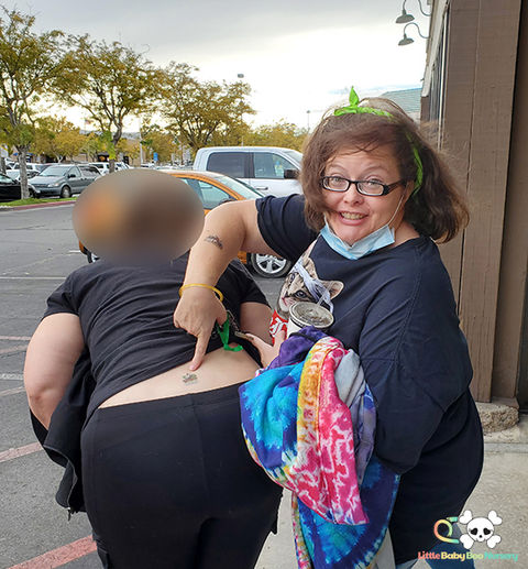 We all got temporary tattoos. Guess where Mama Buttercup put hers...