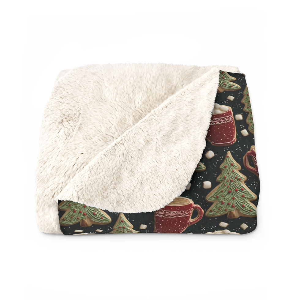 Thumbnail: Hot Cocoa And Pine Trees Sherpa Fleece Blanket, Winter Holiday Throw, Christmas