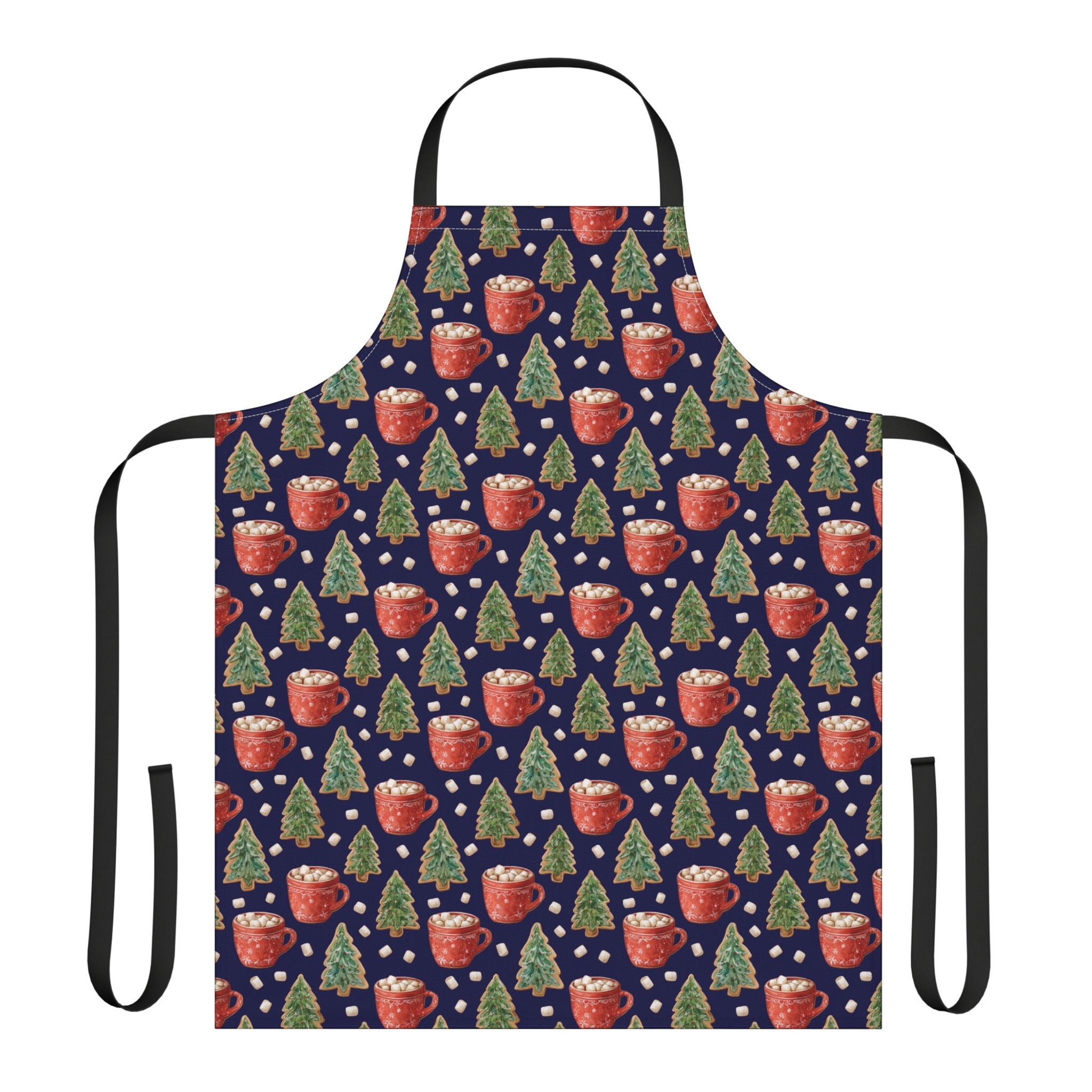 Festive Kitchen Apron, Holiday Cooking, Christmas Cocoa And Pine Tree Cookies