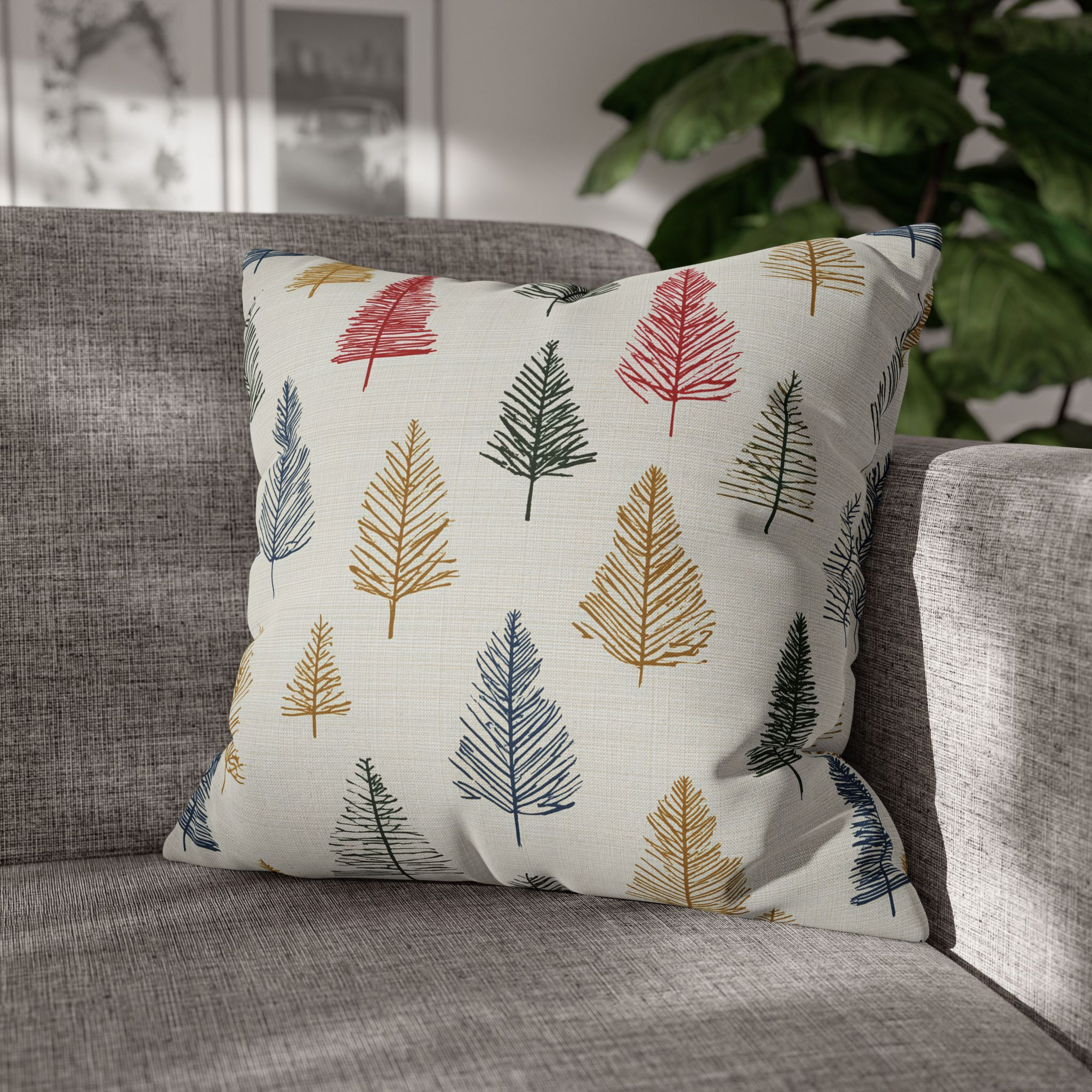 Pine Trees Decorative Pillowcase, Winter Holiday Decor, Christmas Cushion Cover