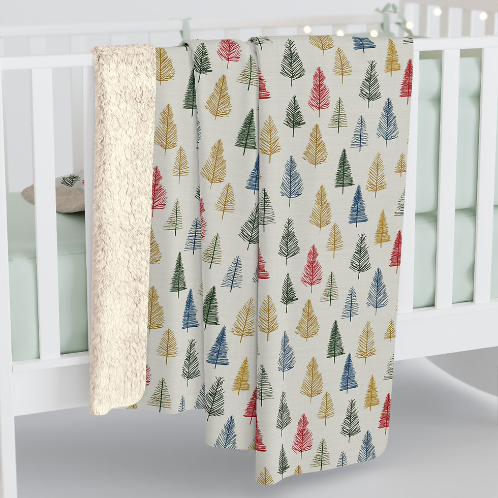 Thumbnail: Cozy Colorful Ink Pine Trees Sherpa Fleece Blanket, Winter Holidays, Christmas