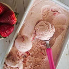 Homemade strawberry bourbon ice cream