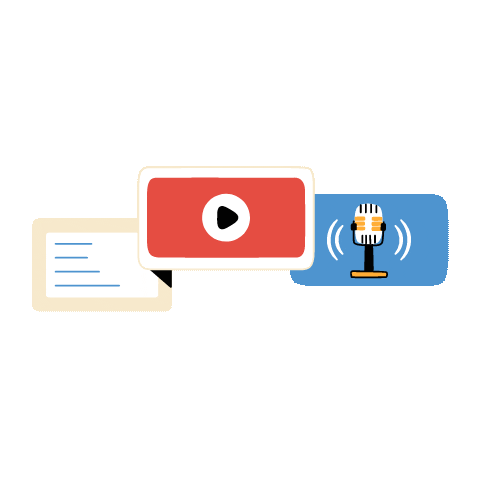 A microphone and a YouTube icon with chats happening in the background.
