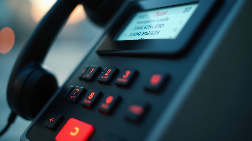 Close-up view of a phone displaying emergency hotline numbers
