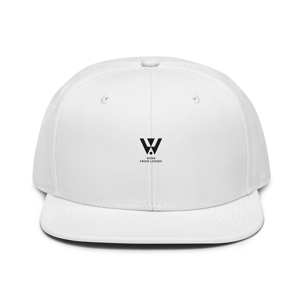Wins From Losses White Snapback Hat (Black Logo)
