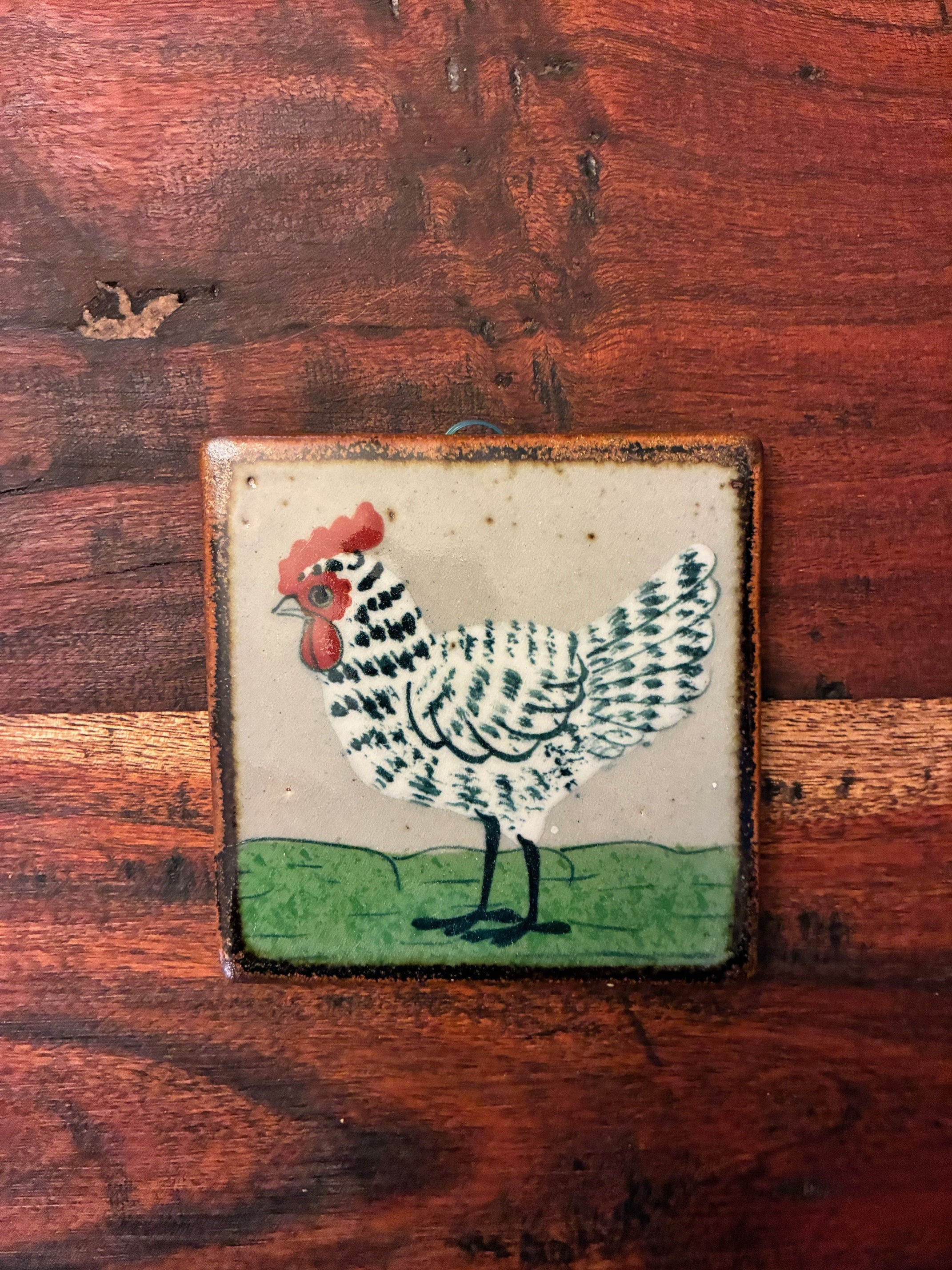4” Square Stoneware Tile with Rustic Chicken Design 32395