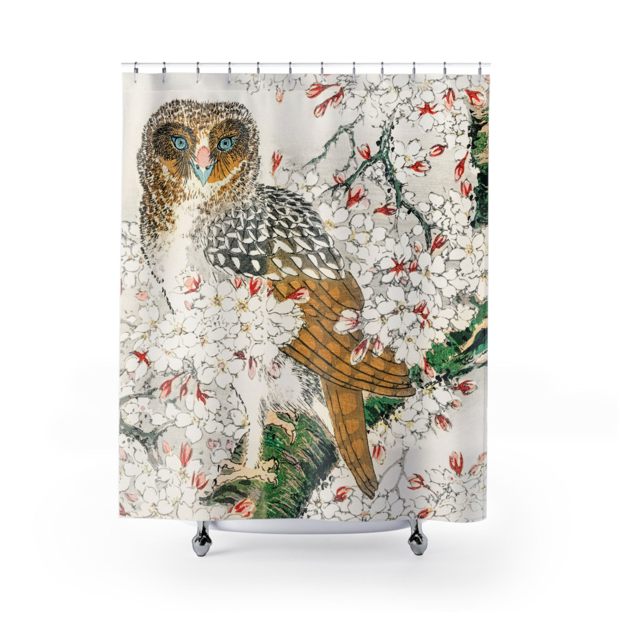 Stunning Japanese Wood Block Owl Bath Art Shower Curtain