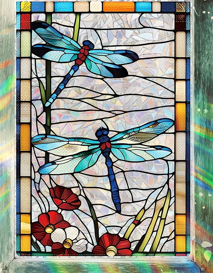 Thumbnail: XL Vinyl Stained Glass-Look Dragonfly Window Cling Decal for Home, Car 31790