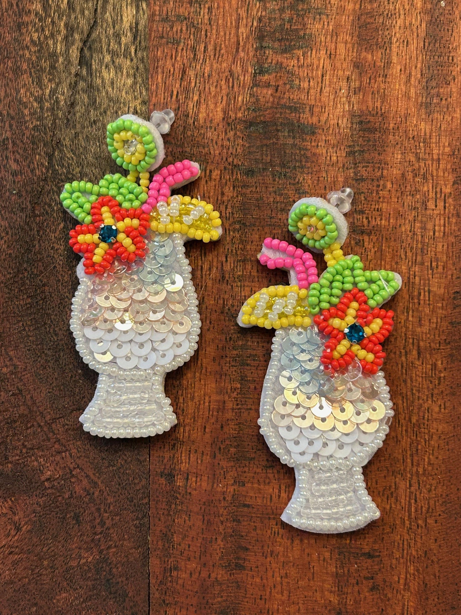 Pina Colada Cocktail Beaded and Sequined Earrings, Lightweight and Fun! 31218