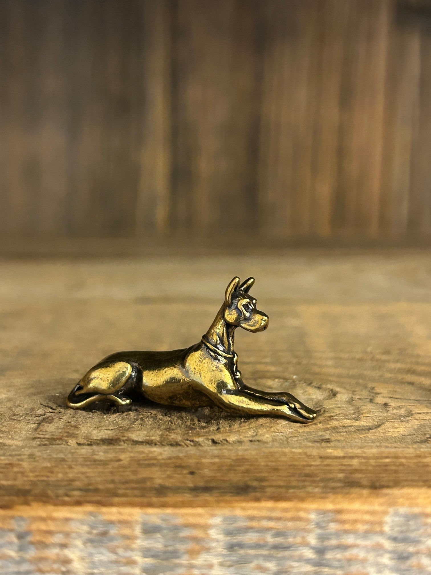 Miniature Brass Doberman Dog for Dollhouse, Diorama, Game Piece 32278