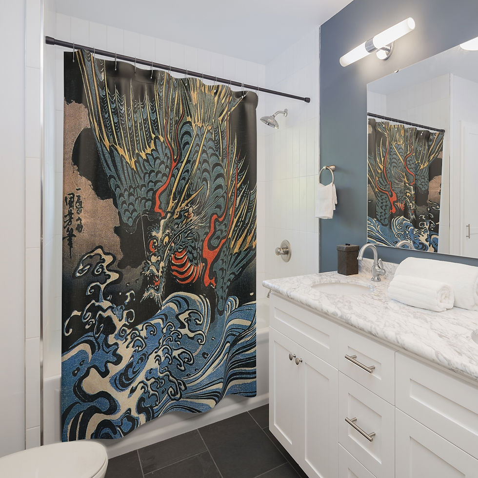 Thumbnail: Shower Curtain with Chinese Dragon Art in Dark Hues