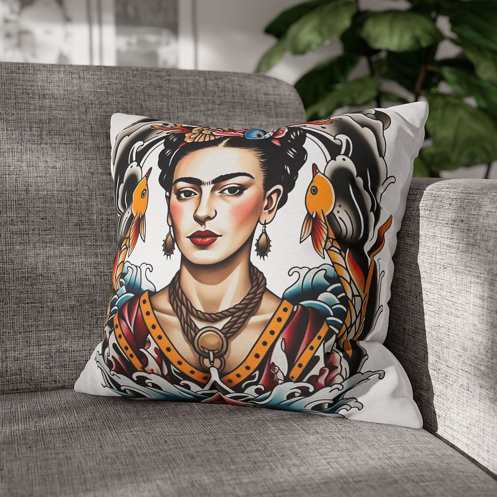 Thumbnail: 18" Square Pillow Cover with Two-Sized Aquatic-Themed Frida Kahlo Art