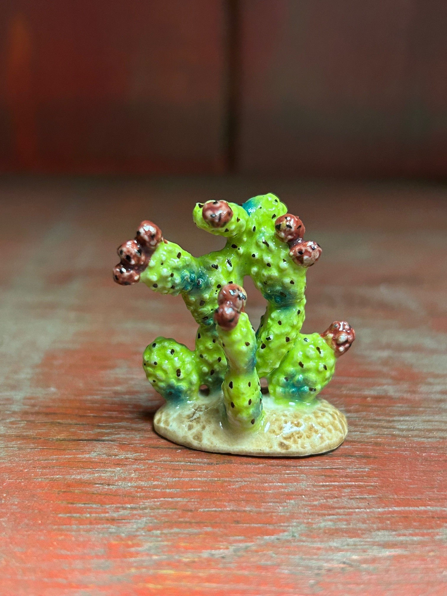 Hand-Painted Miniature Porcelain Prickly Pear Cactus Figurine 30912