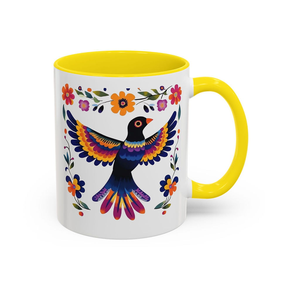 Thumbnail: Charming Coffee Mug with Mexican Folk Art Bird Art - Yellow