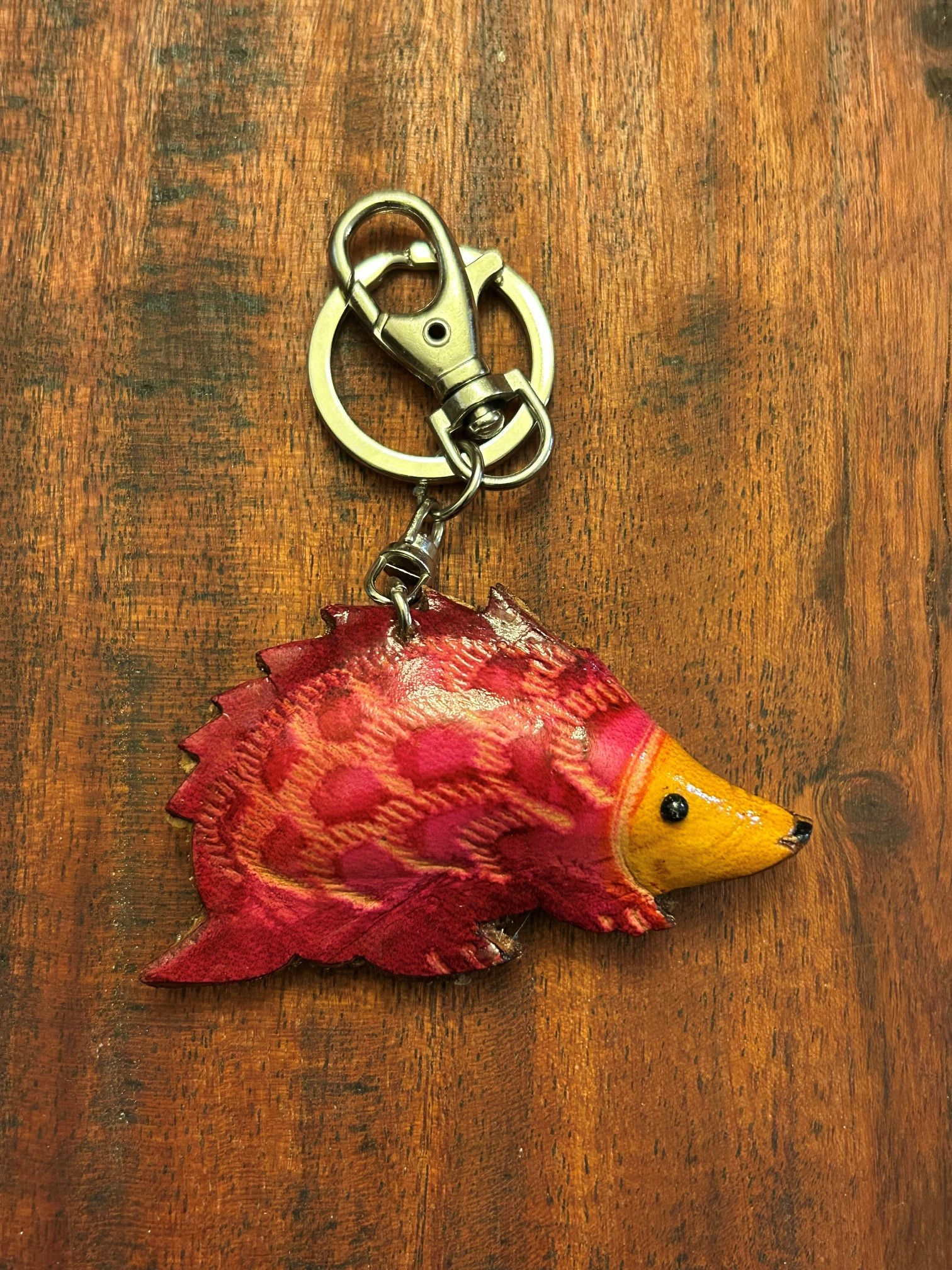 Hand-Tooled Leather Hedgehog Keyring Keychain Zipper Pull – Hot Pink 32215