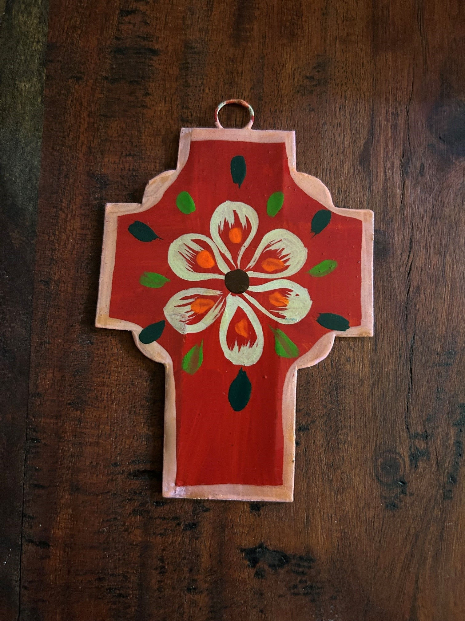 Hand-Painted Folk Art Double-Sided Tin Cross 32292