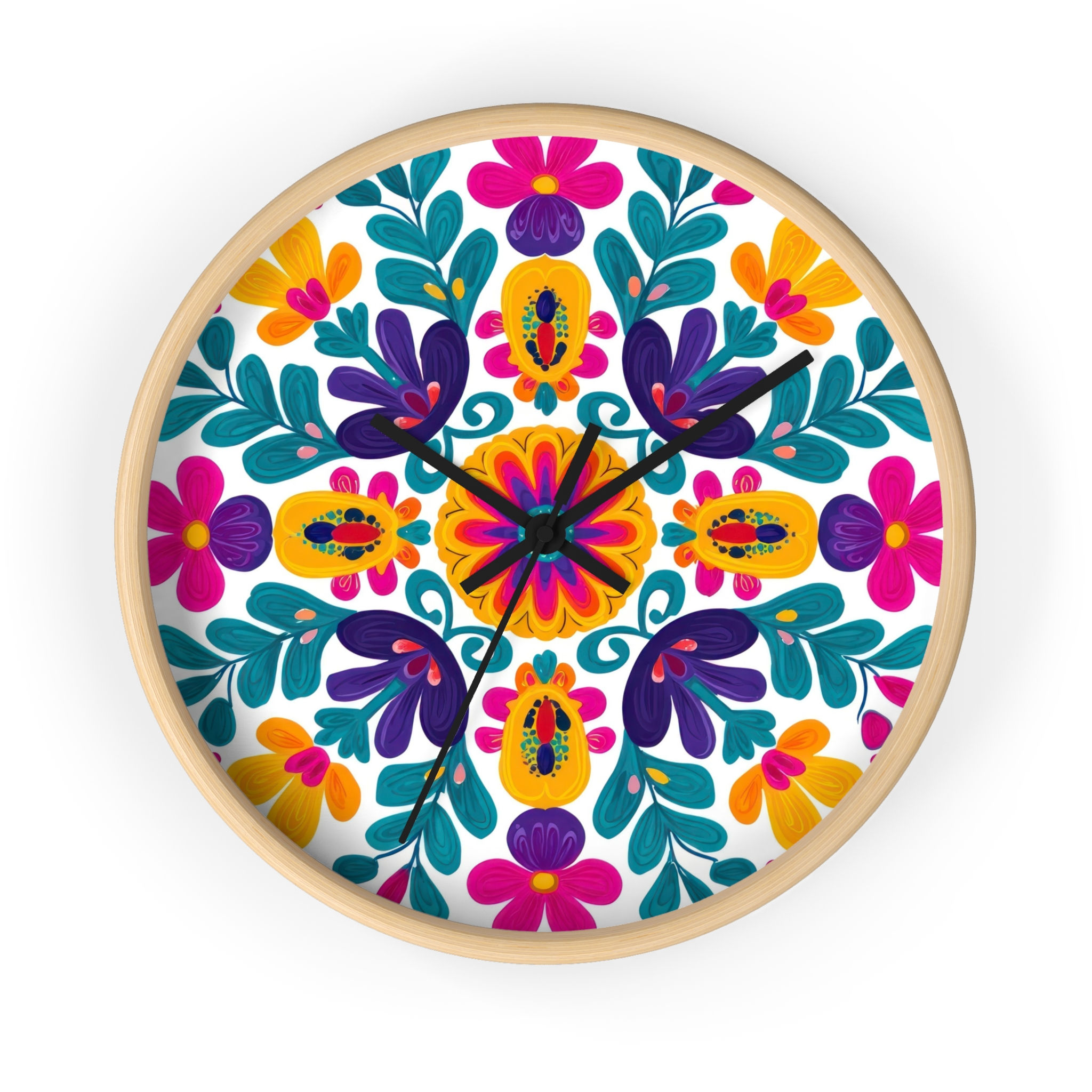 10" Wall Clock with Mexican Flowers Motif