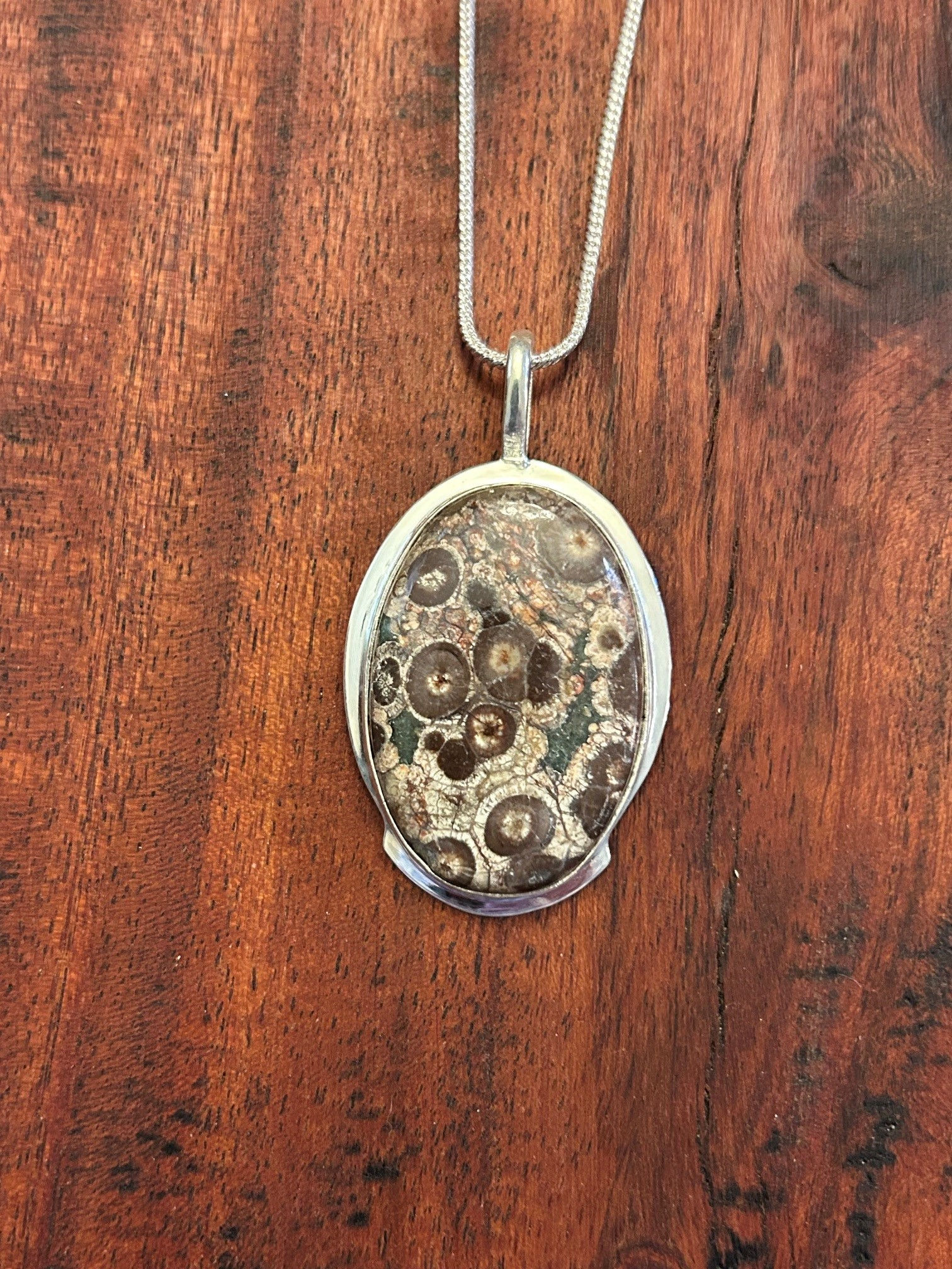 Turtella Jasper and Sterling Silver Pendant Necklace Contemporary Design 32222