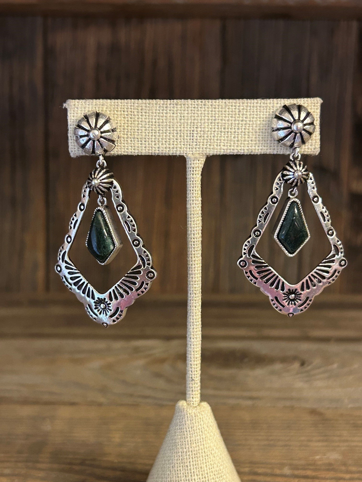 Southwest Style Black Onyx and Sterling Silver Post Earrings  31812