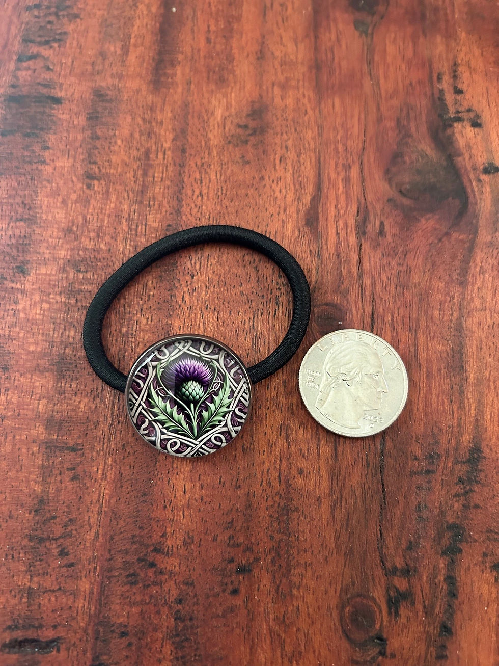 Thumbnail: Hair Elastic with Acrylic Coin Concho and Scottish Thistle Design 32201