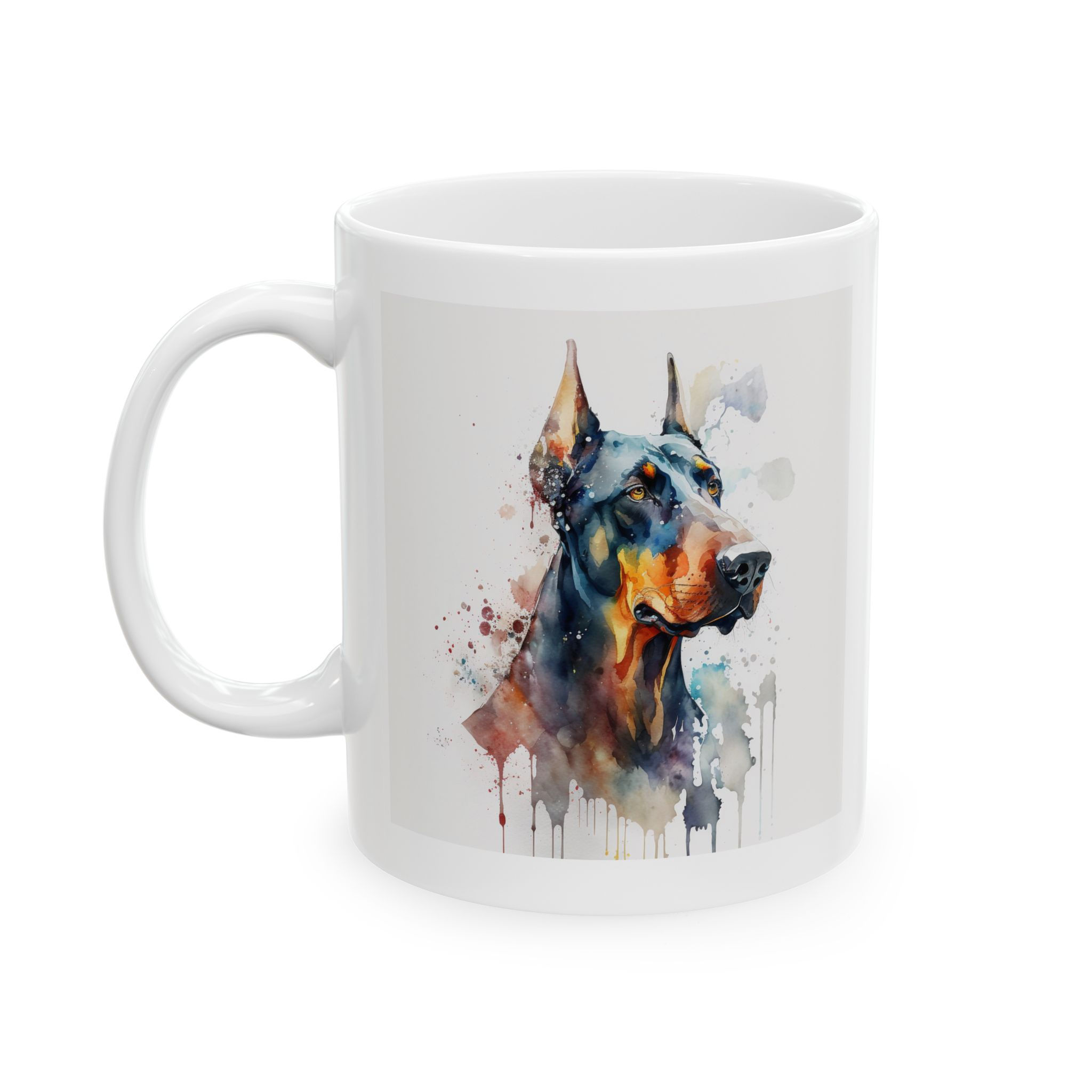 Watercolor-Style Doberman Dog Art on 11 Ounce Ceramic Mug