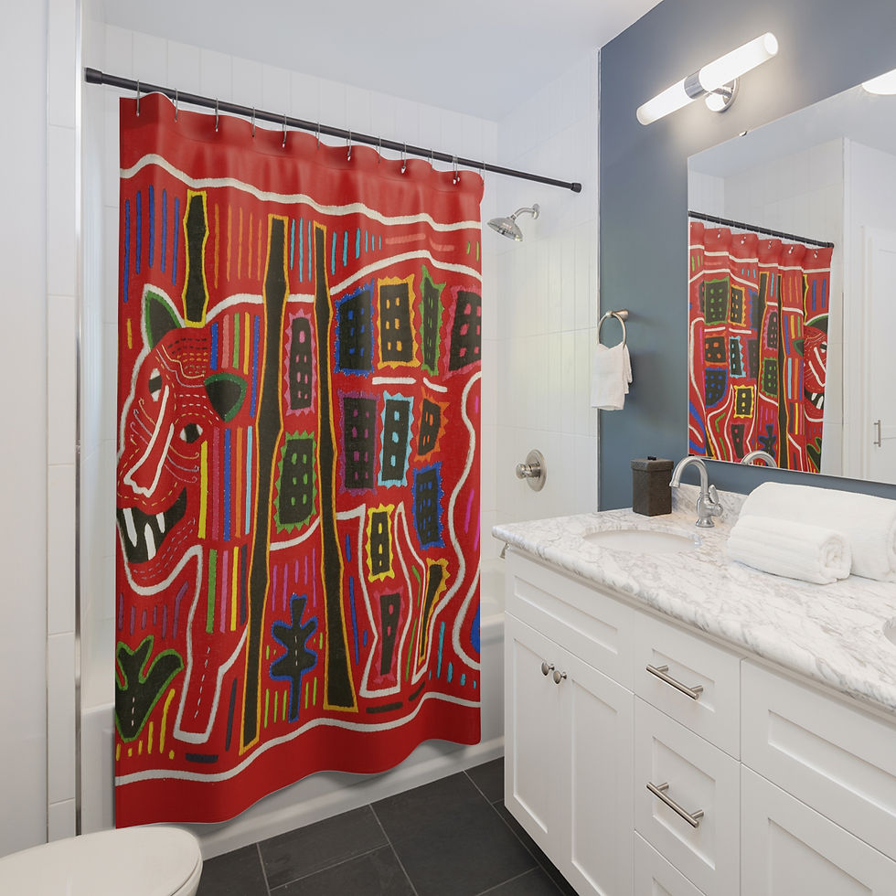 Thumbnail: Panamanian Mola-Inspired Shower or Bath Curtain in Vibrant Colors