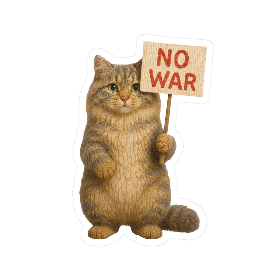 Thumbnail: Fuzzy Cat Vinyl Decal with "No War" Message