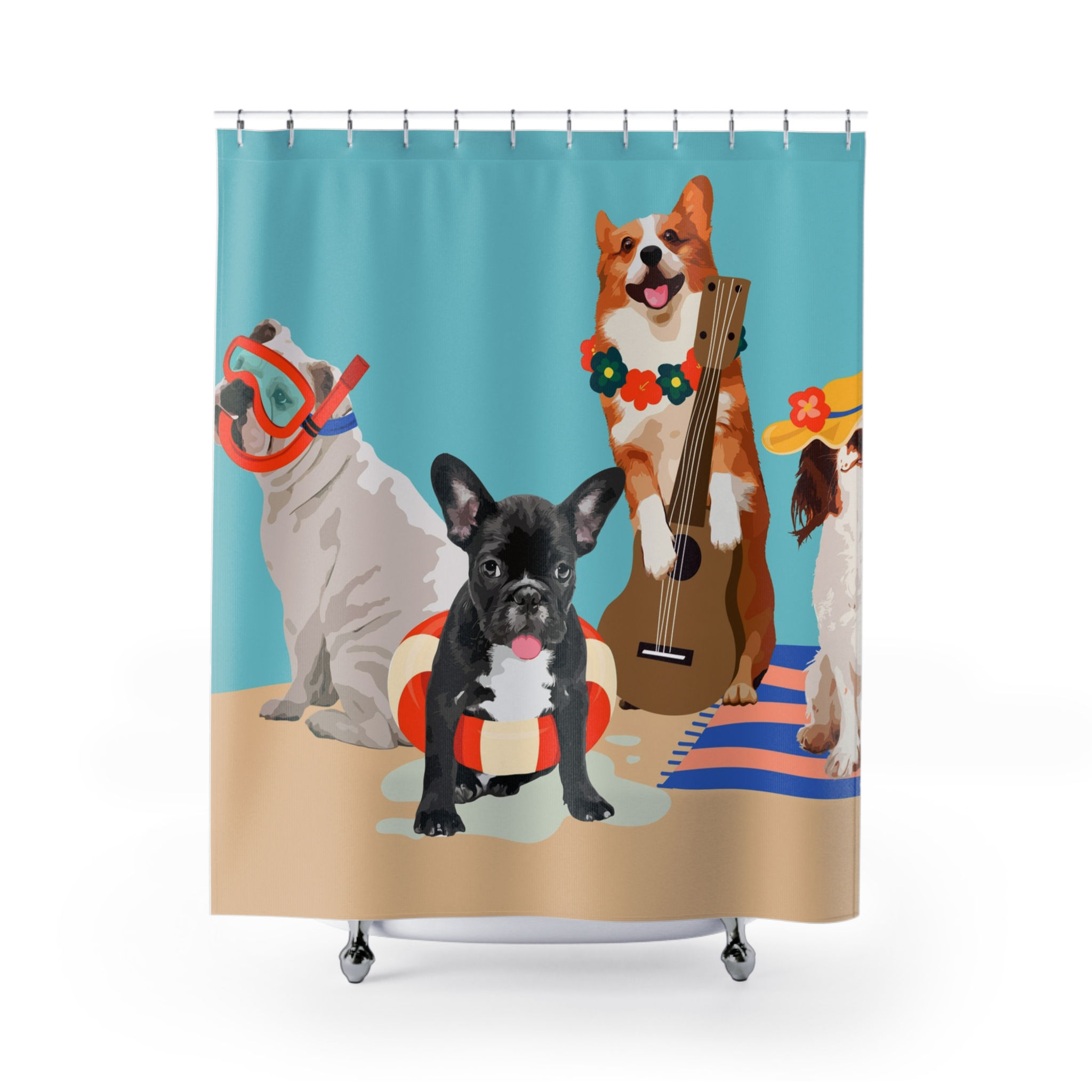 Fun and Colorful "Beach Dogs" Shower and Bath Curtain