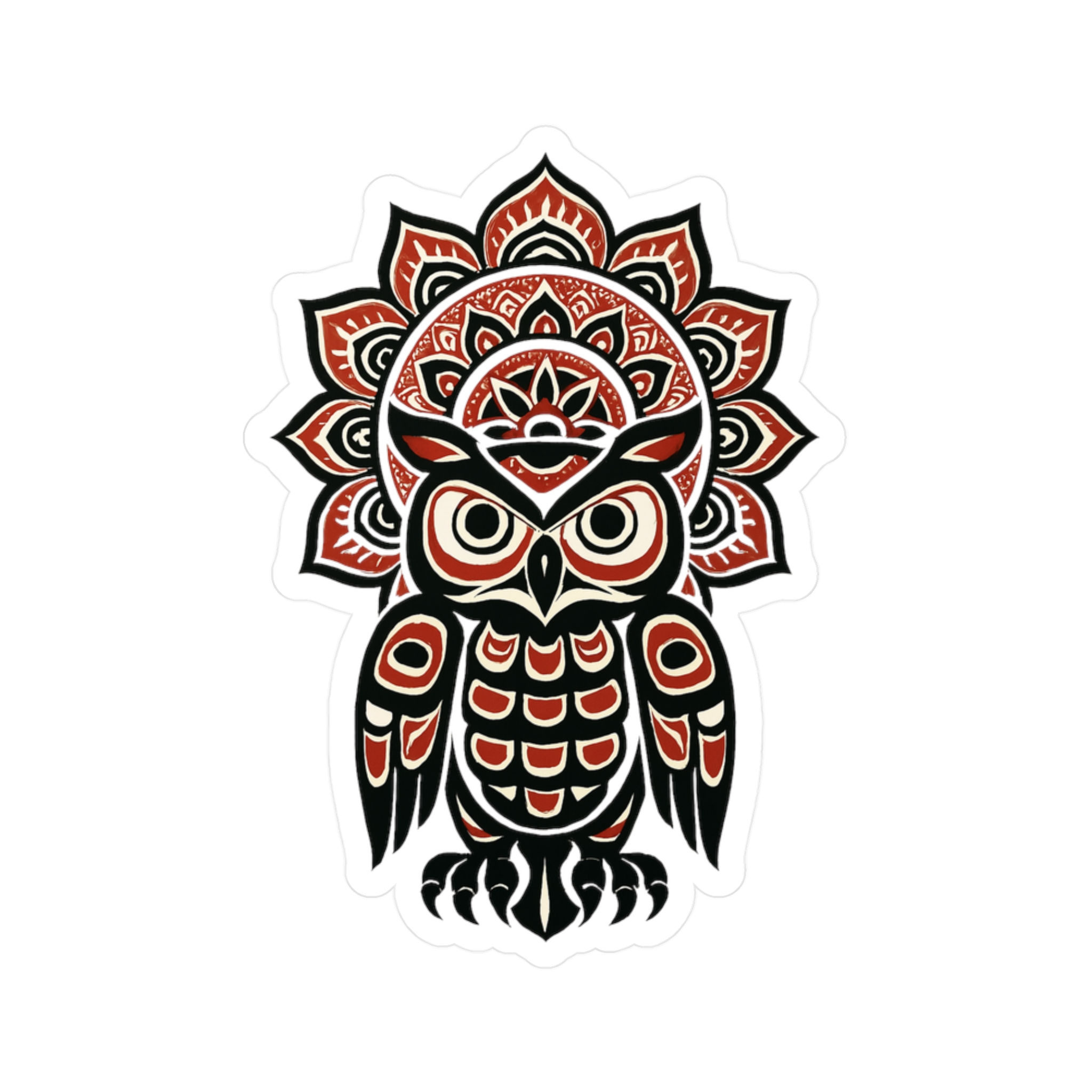 Pacific Northwest Haida-Inspired Owl with Mandala Vinyl Decal