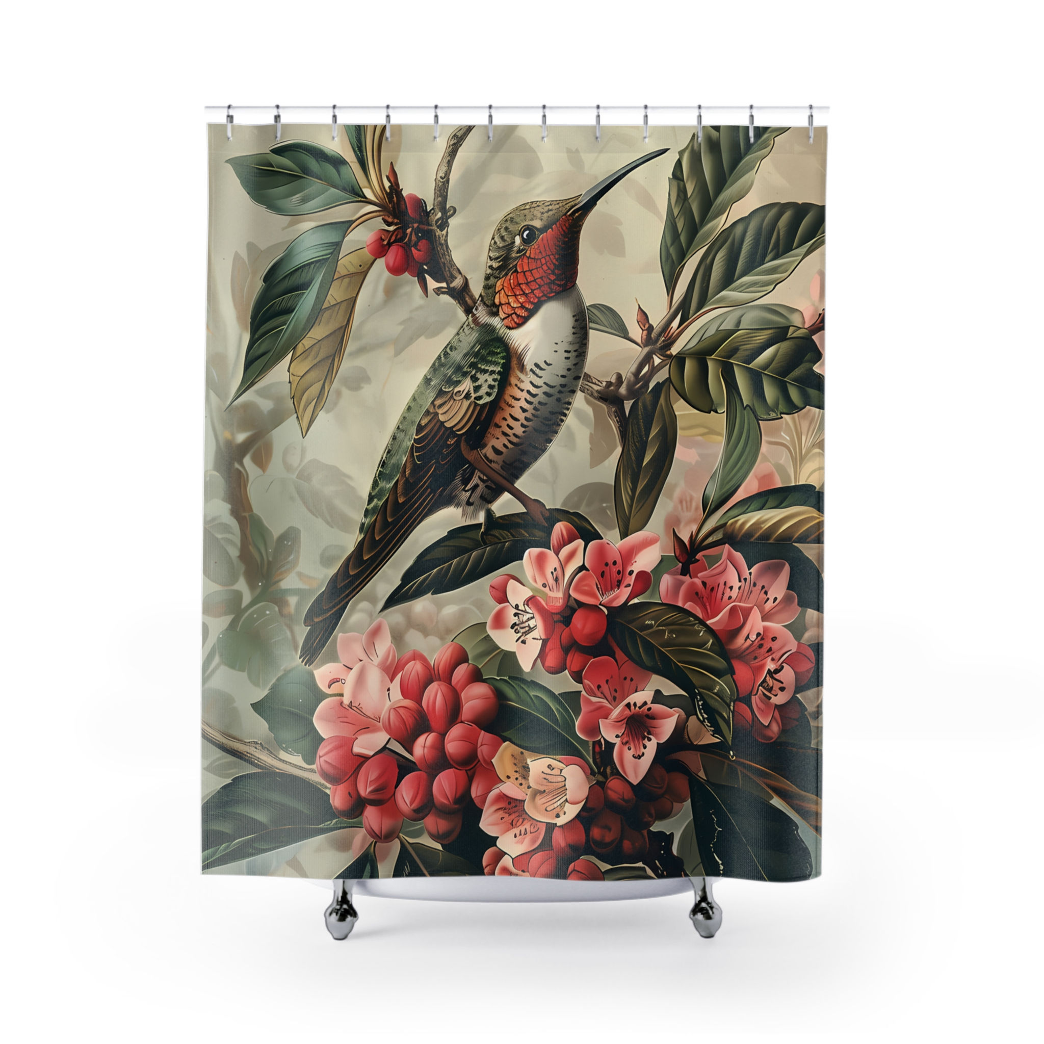 Audubon Hummingbird with Apple Blossoms Shower Curtain
