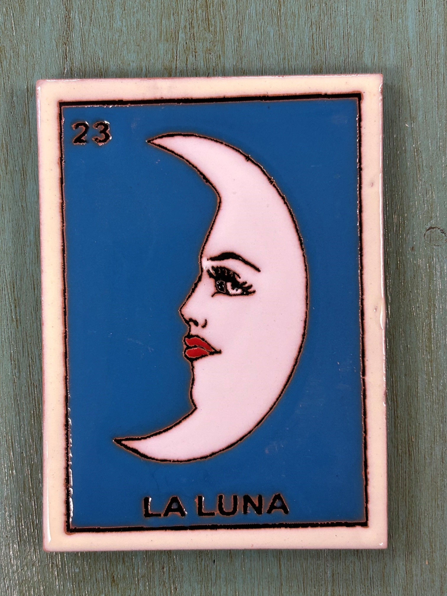 Hand-Crafted Loteria “La Luna” Glazed Decorative Tile 32088