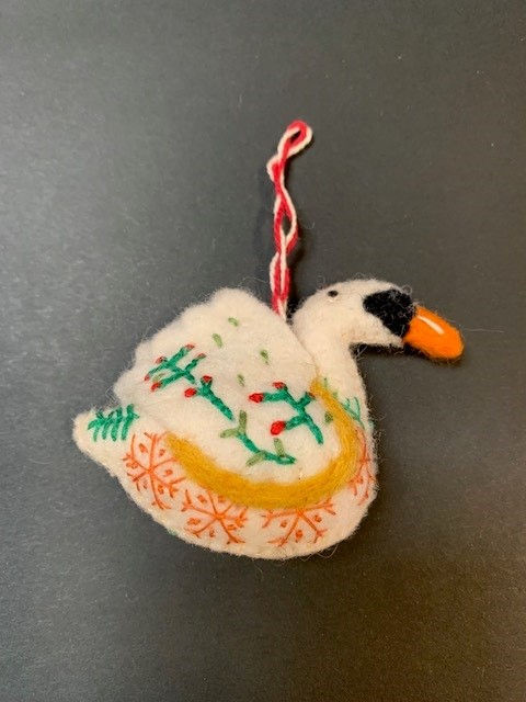 Hand-Crafted Appliqued Felt Ornament of a White Swan 28033