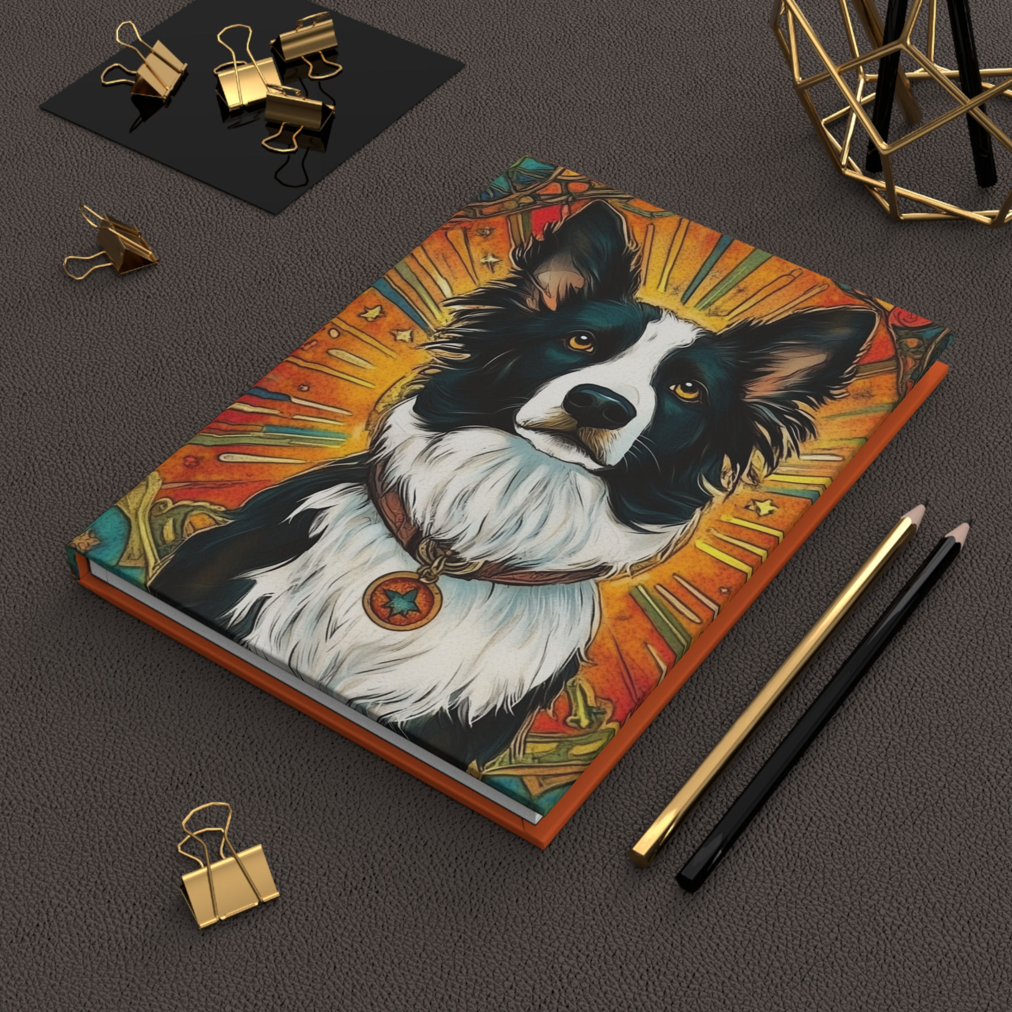 Colorful Hardcover Journal Notebook with Border Collie Dog Art