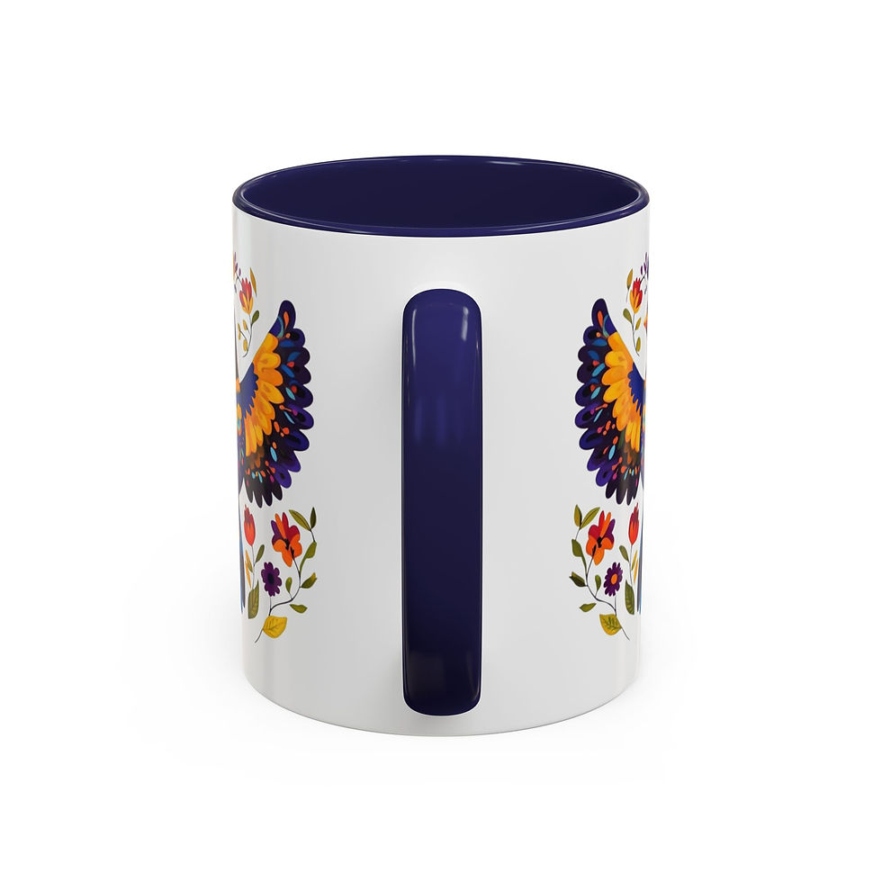 Thumbnail: Ceramic Coffee Mug with Mexican Folk Art Bird Design - Navy