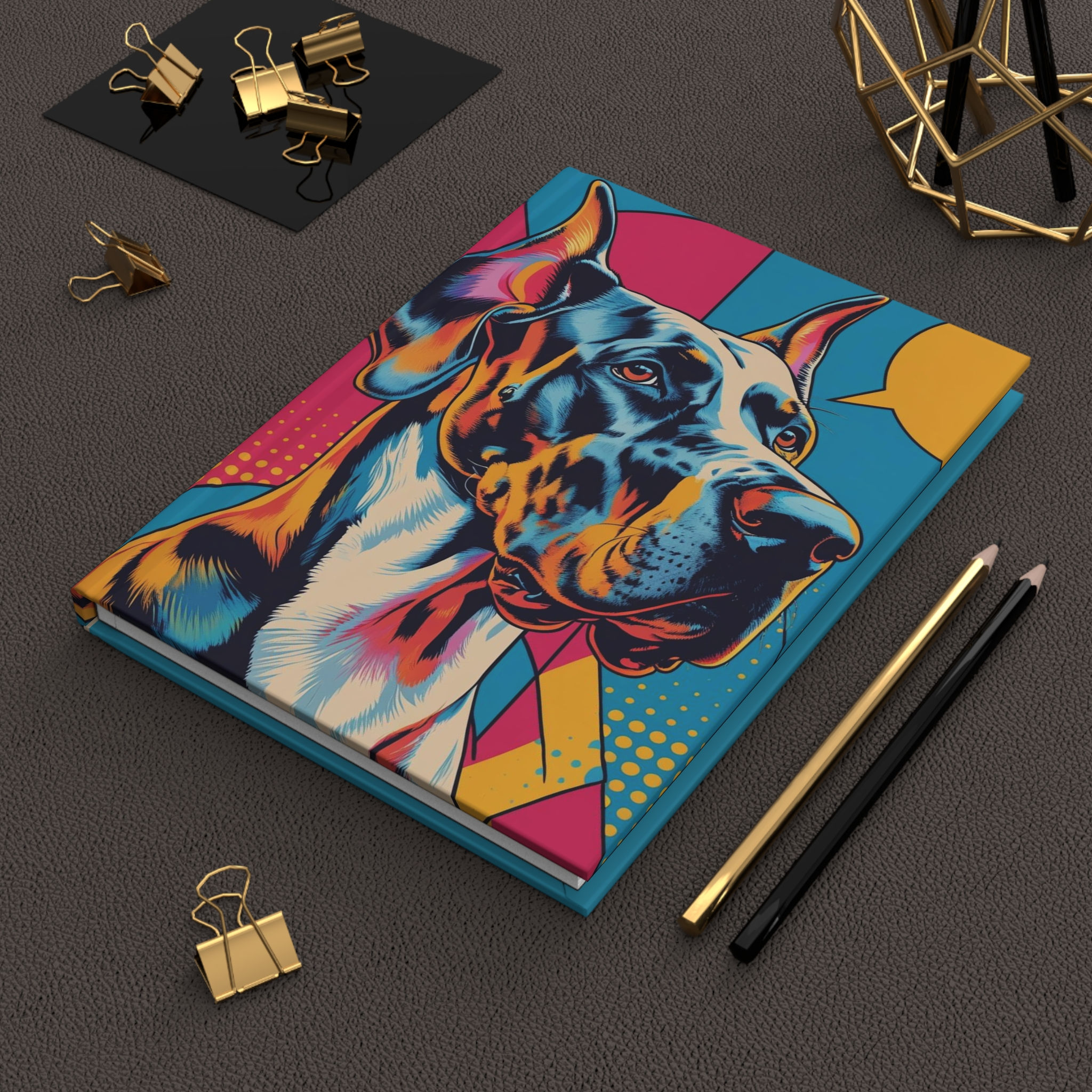 Hardcover Journal Notebook with Pop Art of a Great Dane Dog