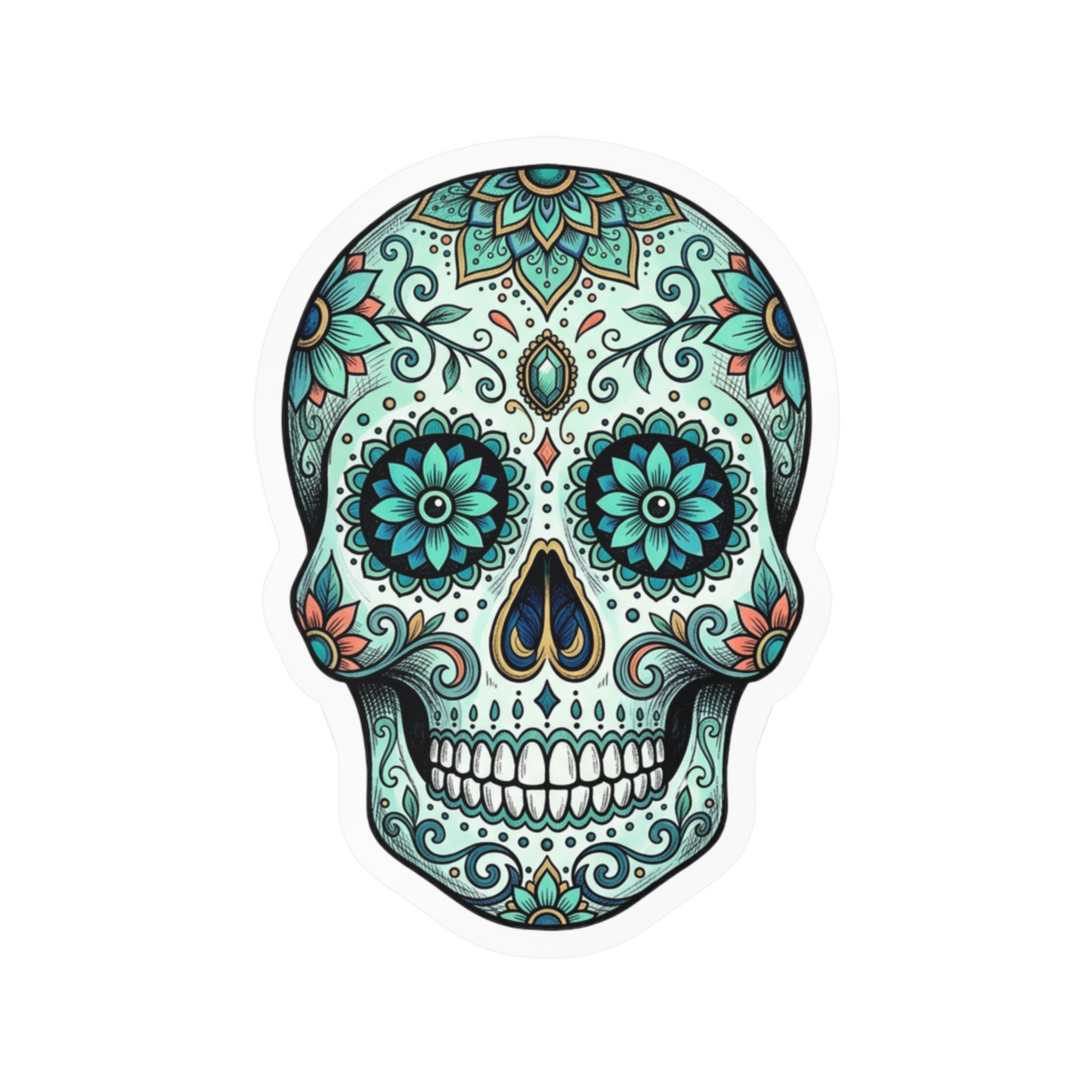 Cheerful Sugar Skull Calavera Day of the Dead, Dia de los Muertos Skull Decal