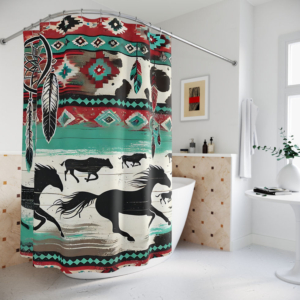 Thumbnail: Southwest Native-Themed Shower Curtain with Dreamcatcher, Horses